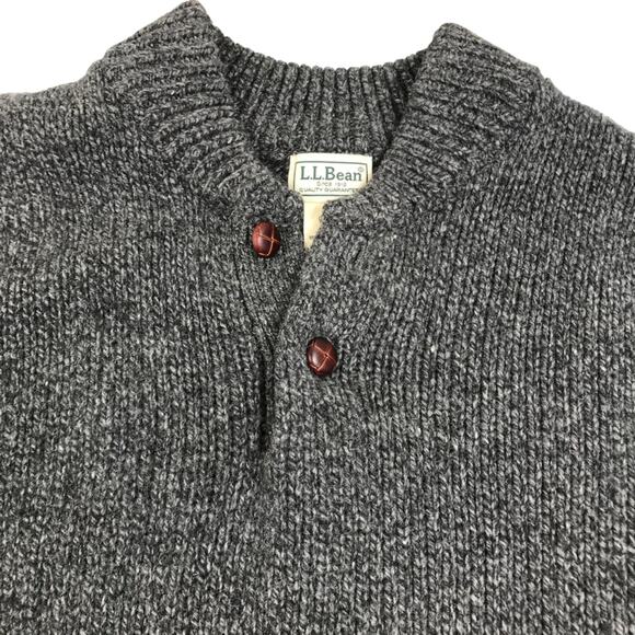 L.L.Bean Ragg 100% LambsWool Henley Sweater Men L Gray Cozy Classic Everyday EUC - Picture 7 of 12